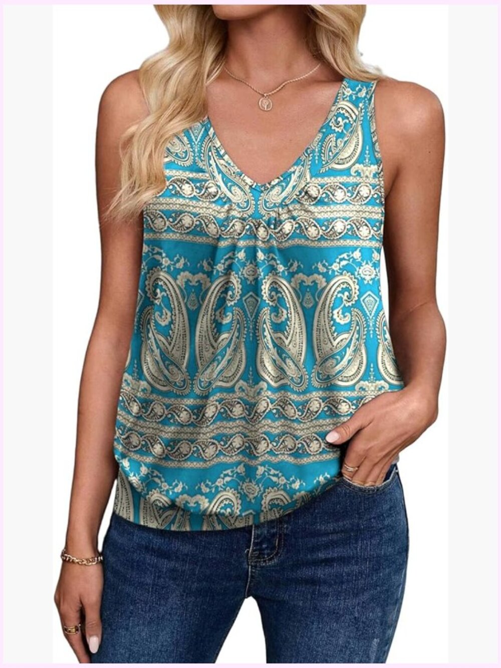 Loose Fit V-Neck Sleeveless Tank Top Ruched Banded Bottom